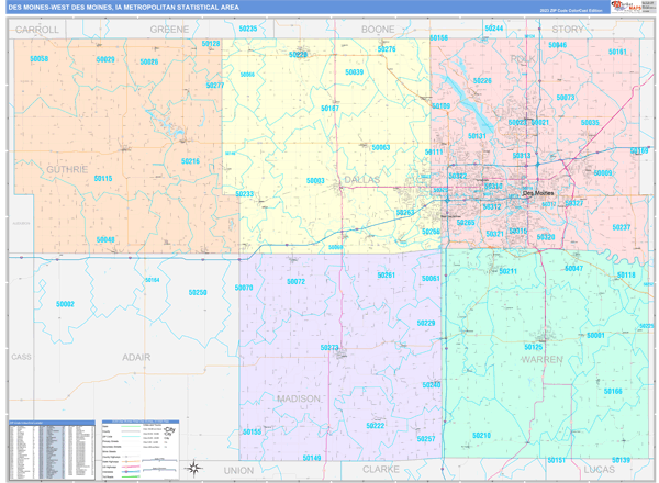 Des Moines West Des Moines Metro Area Ia Zip Code Maps Color Cast